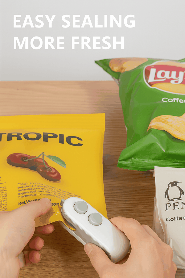 mini bag sealer sealing a snack bag