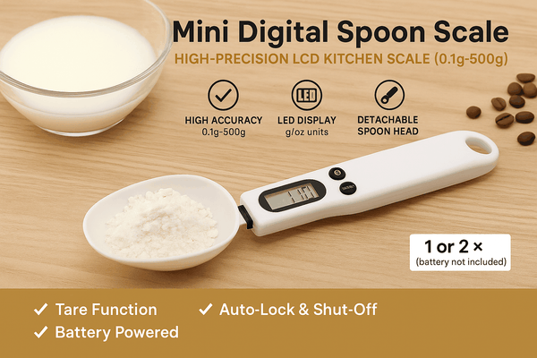 electric spoon scale measuring coffee powder on LCD display