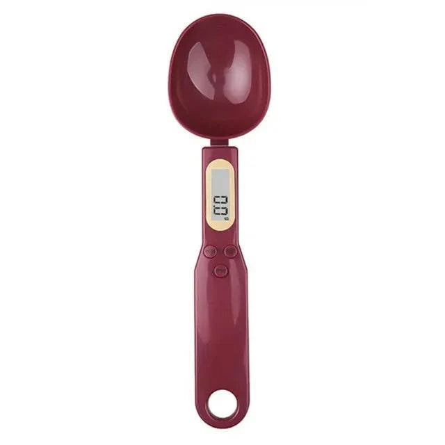 digital spoon scale displaying precise weight of protein powder