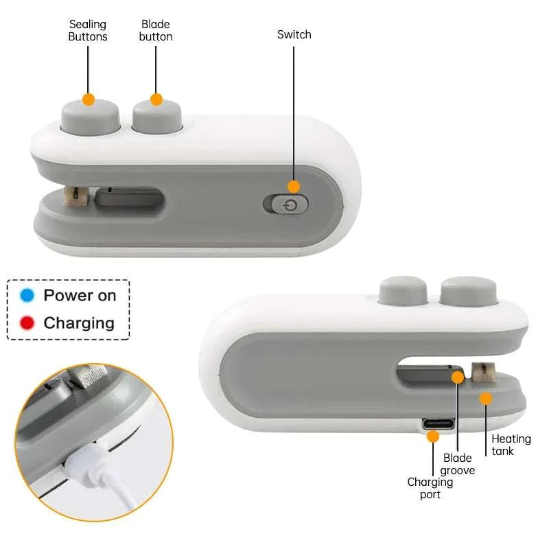 battery powered mini bag sealer front view